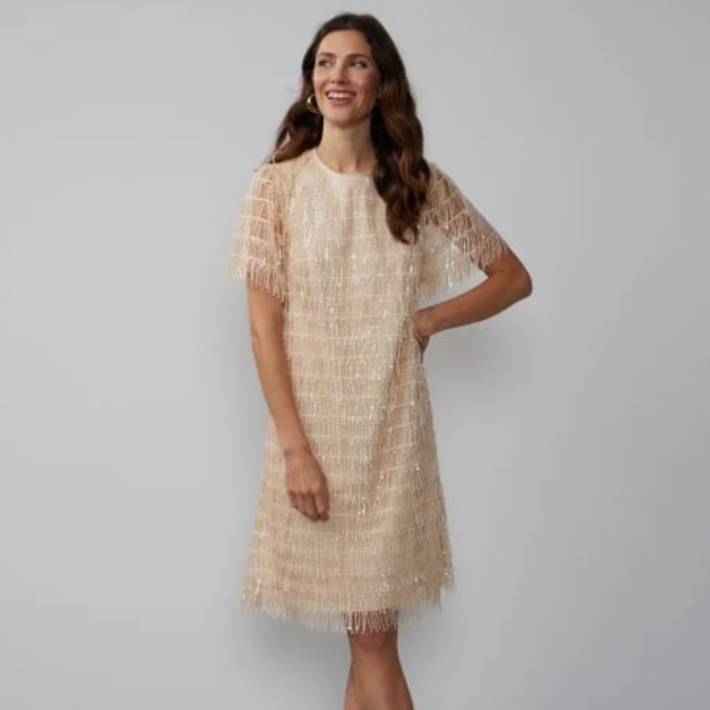 New york & company beige texture mini dress sz M NWT